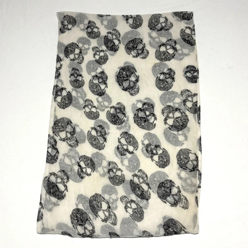 Y2K Skull Scarf Unisex OS White Black Gauze Gothic Grunge Punk Emo Macabre